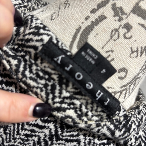 Cute Theory Women's Jacket Blazer black and white Herringbone w/ Leather Trim 4 - Picture 3 of 7